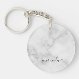 Porte-clefs Marbre blanc de nom personnalisé de script moderne