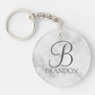 Porte-clefs Marbre blanc de script personnalisé Monogramme et