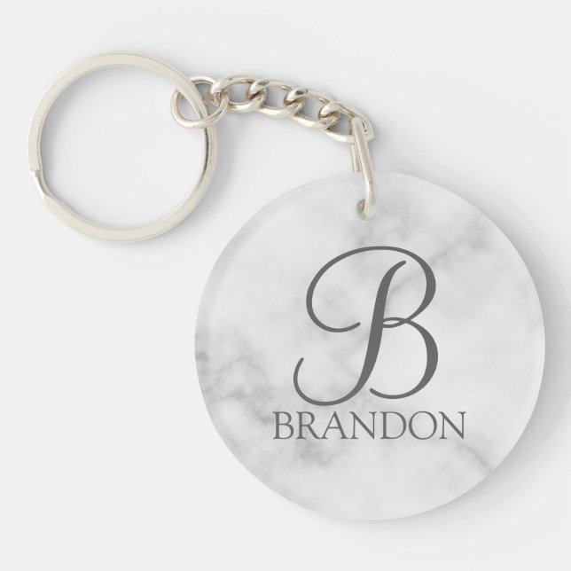 Porte-clefs Marbre blanc de script personnalisé Monogramme et  (Devant)