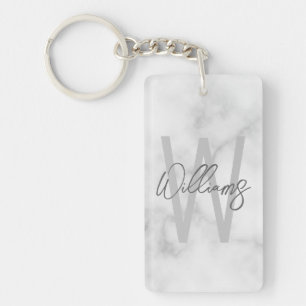 Porte-clefs Marbre Blanc Écriture Personnalisée Monogramme et