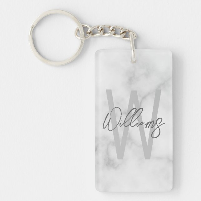 Porte-clefs Marbre Blanc Écriture Personnalisée Monogramme et  (Devant)