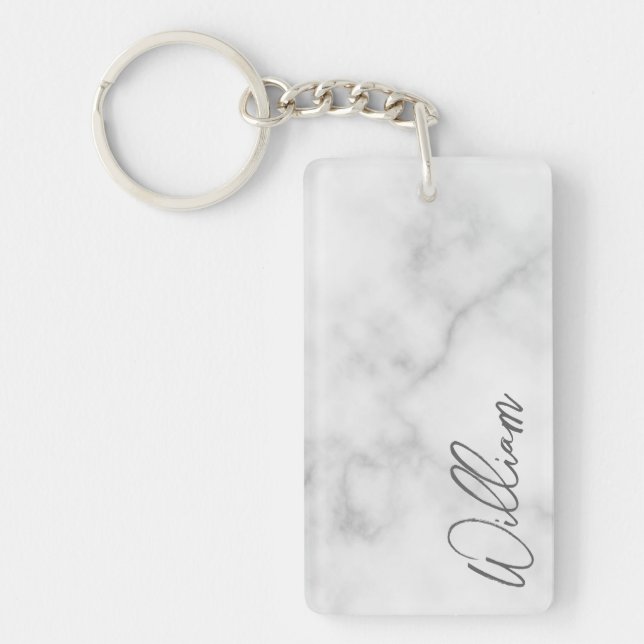 Porte-clefs Marbre blanc Modern Script Nom personnalisé (Devant)
