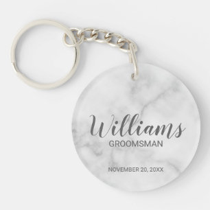 Porte-clefs Marbre blanc Moderne Script Personnalisé