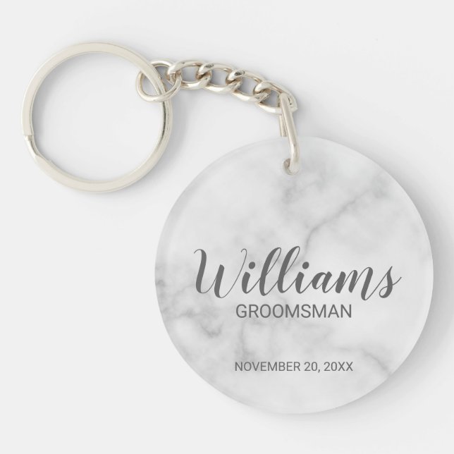 Porte-clefs Marbre blanc Moderne Script Personnalisé (Devant)