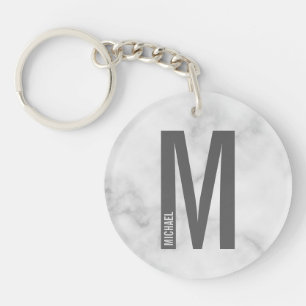 Porte-clefs Marbre Blanc Monogramme et Nom Personnalisés