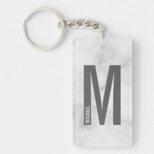 Porte-clefs Marbre blanc Monogramme personnalisé et nom