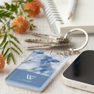 Porte-clefs marbre bleu abstrait motif côtier