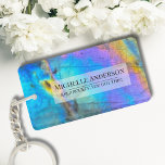 Porte-clefs Marbre coloré élégant Pierre Nom moderne<br><div class="desc">La superbe photo en pierre de labradorite en arc-en-ciel colorée en arc-en-ciel offre un cadre parfait pour un design simple et moderne. Il s'agit d'un closep d'une véritable pierre naturelle en labradite avec le bleu, le violet, le rose, le jaune et le vert. Ils peuvent être utilisés pour n'importe quelle...</div>