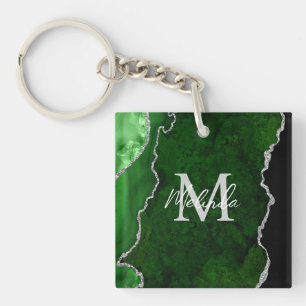 Porte-clefs Marbre d'agate vert et argent