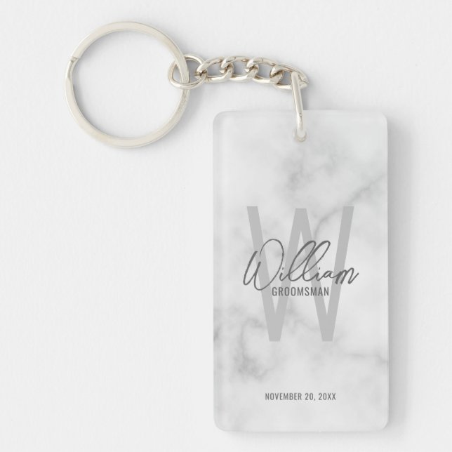 Porte-clefs Marbre moderne Script Personnalisé Groomsmen (Devant)