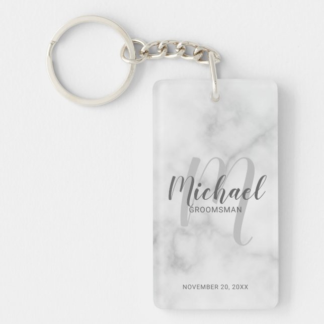 Porte-clefs Marbre moderne Script Personnalisé Groomsmen (Devant)
