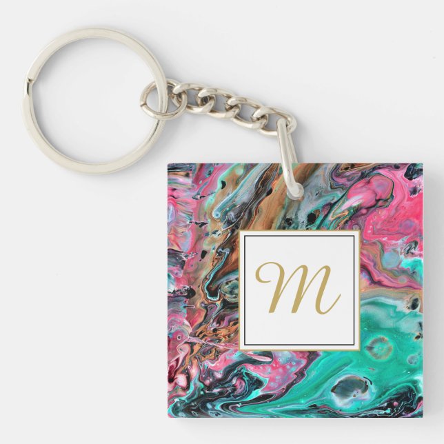 Porte-clefs Marbre rose et vert monogramme (Devant)
