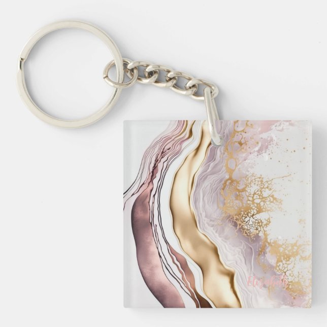Porte-clefs Marbre Rose Foncé avec Or (Devant)