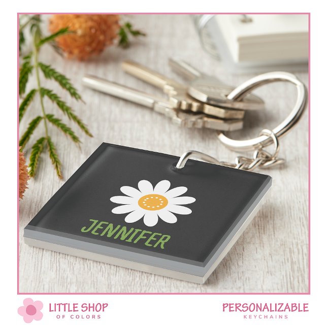 Porte-clefs Marguerite Blanche Simple Moderne Personnalisable (Créateur téléchargé)