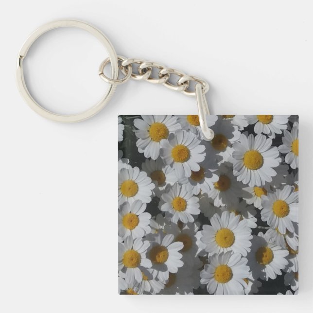 Porte-clefs Marguerites blanches acryliques (Devant)