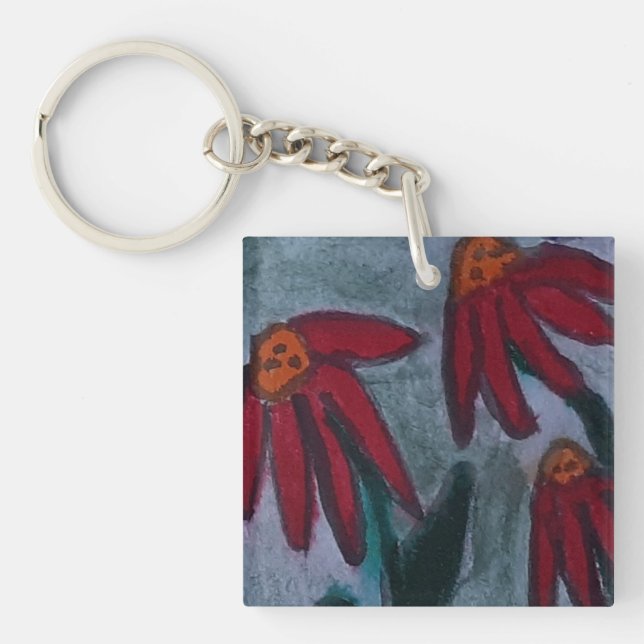 Porte-clefs Marguerites rouges acryliques (Devant)