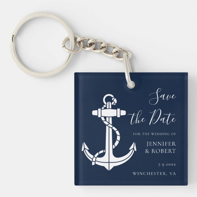 Porte-clefs Mariage à Ancrer Bateau de Sauvegarde de Date (Devant)