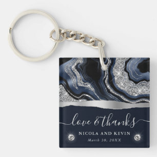 Porte-clefs Mariage à l'Agate avec Feuille de Blue Élégante et