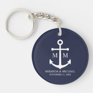 Porte-clefs Mariage à l'ancre bleu marine nautique