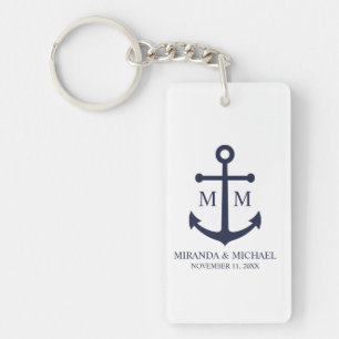Porte-clefs Mariage Ancre bleu marine