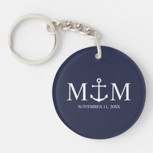 Porte-clefs Mariage Ancre bleu marine