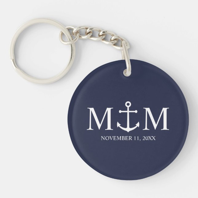 Porte-clefs Mariage Ancre bleu marine (Devant)