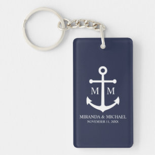 Porte-clefs Mariage Ancre bleu marine
