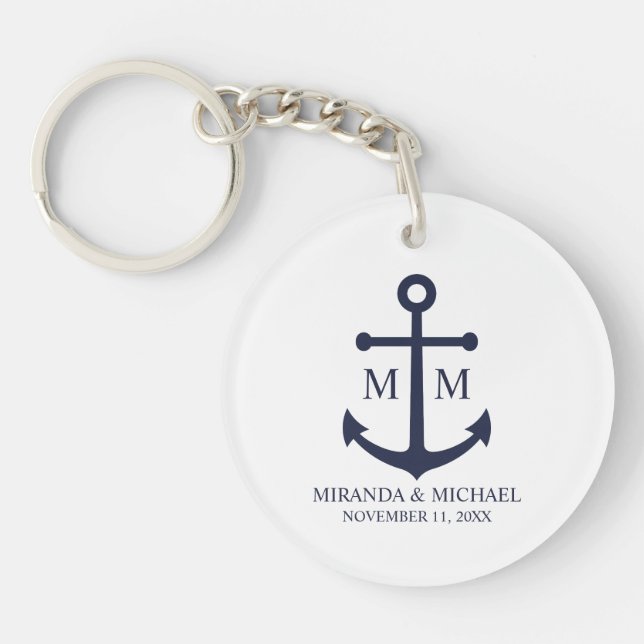 Porte-clefs Mariage Ancre bleu marine (Devant)