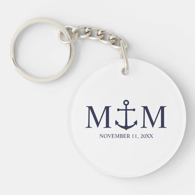 Porte-clefs Mariage Ancre bleu marine (Devant)