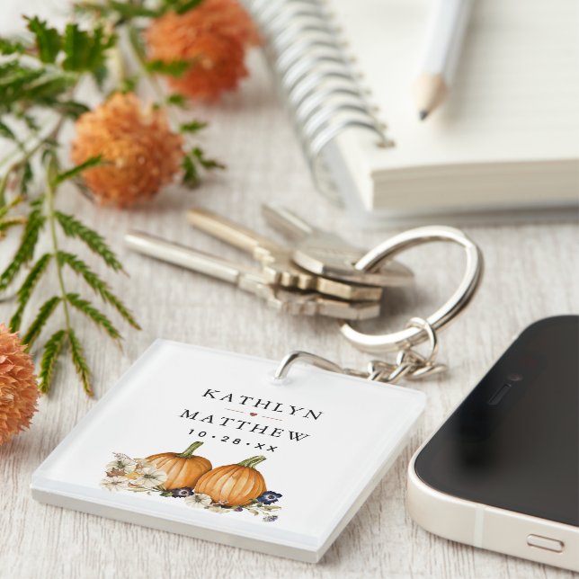 Porte-clefs Mariage automnal rustique botanique citrouille (Devant Droit)