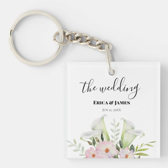 Porte-clefs Mariage Blanc Doux Calla Lily Rose Aquarelle S (Devant)
