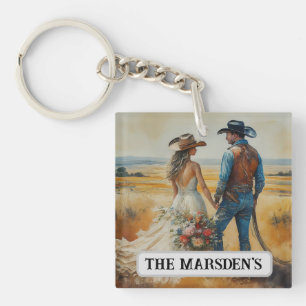 Porte-clefs Mariage Country Western Aquarelle