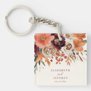 Porte-clefs Mariage d'automne floral orange Bourgogne