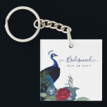 Porte-clefs Mariage de automne d'hiver Peacock Blue Burgundy<br><div class="desc">Magnifique Peacock avec Turquoise et bleu, fleurs bordeaux, feuilles sauge vert cet automne, automne, articles de mariage d'hiver. Une partie d'une collection plus grande qui comprend des invitations à des mariages à prix réduit, des dates de remise, des RSVP, des remerciements aux cartes photos, des cadeaux de mariage et de...</div>