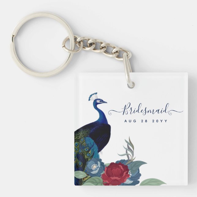 Porte-clefs Mariage de automne d'hiver Peacock Blue Burgundy (Devant)