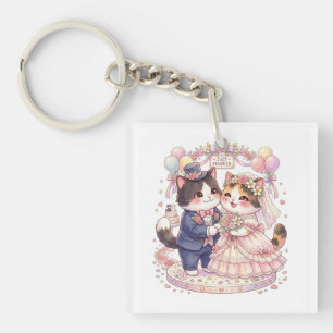 Porte-clefs Mariage de Chat Mignon Couple Marié Kawaii Bride