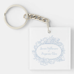 Porte-clefs Mariage de réception élégant avec fleurs bleues