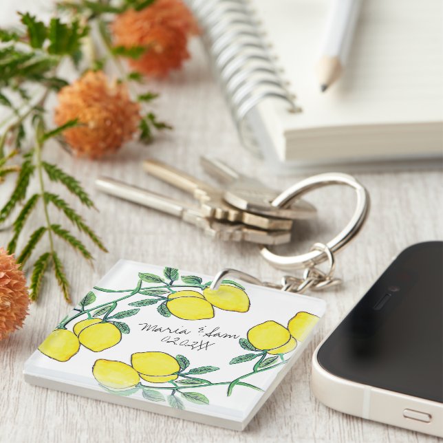 Porte-clefs Mariage de script Citrus d'aquarelle (Devant Droit)