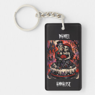 Porte-clefs Mariage de squelettes, amants gothiques s'étreigne