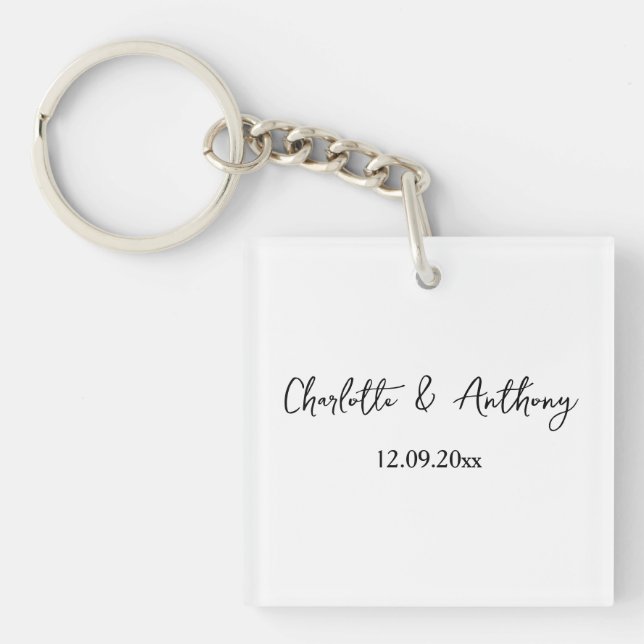 Porte-clefs Mariage Élégant Script Creative Black White (Devant)