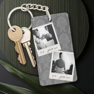 Porte-clefs Mariage Instagram 2 Photos Retro frame Texte perso