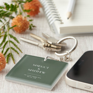 Porte-clefs Mariage minimaliste scandinave vert mousse foncé