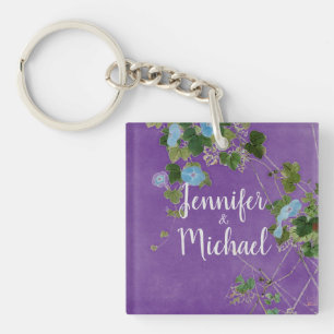 Porte-clefs Mariage Moderne Calligraphie Plaque Nom Floral