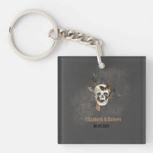 Porte-clefs Mariage Papillons Crâne Floral Gothique