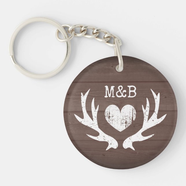 Porte-clefs Mariage rustique faveur cerf bois brun imprimé (Devant)