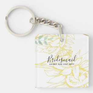 Porte-clefs Mariage Tournesols Modernes Vert Sauge Or