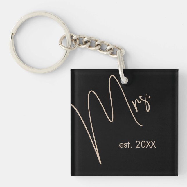 Porte-clefs Mariée moderne | Beige + noir (Devant)