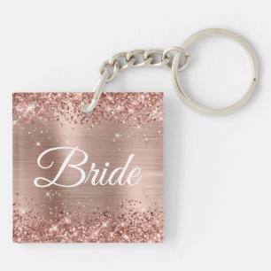 Porte-clefs Mariée Pailleté Rose Or Monogramme Élégant