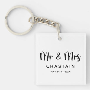 Porte-clefs Mariés depuis peu M. & Mme. Monogramme de mariag