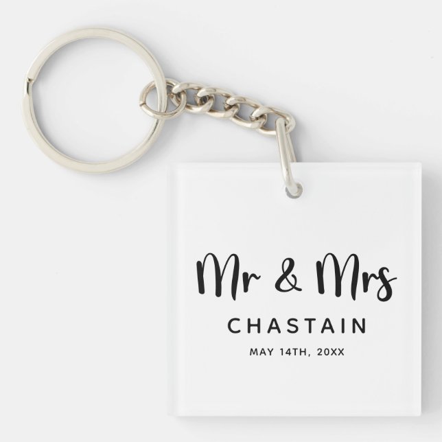 Porte-clefs Mariés depuis peu M. & Mme. | Monogramme de mariag (Devant)